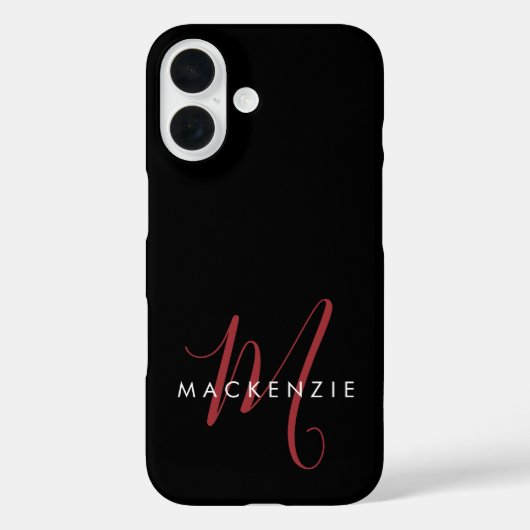 Elegantes modernes schwarzes rotes Skript-Monogram Case-Mate iPhone Hülle (Rückseite)