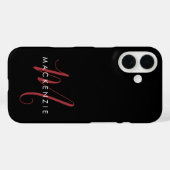 Elegantes modernes schwarzes rotes Skript-Monogram Case-Mate iPhone Hülle (Rückseite (Horizontal))