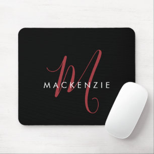 Elegantes modernes schwarzes rotes Skript-Monogram Mousepad