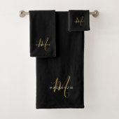 Elegantes, modernes Schwarzes Script Monogram Badhandtuch Set (Insitu)