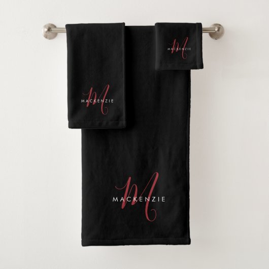 Elegantes, modernes Schwarzes Script Monogram Badhandtuch Set (Insitu)