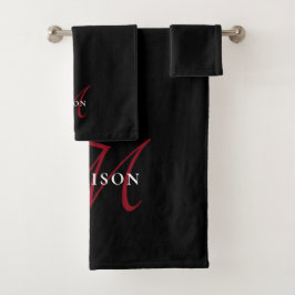 Elegantes, modernes Schwarzes Script Monogram Badhandtuch Set
