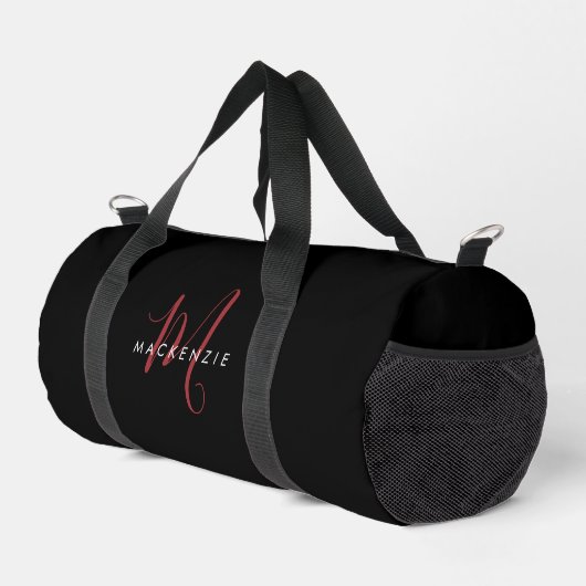 Elegantes, modernes Schwarzes Script Monogram Duffle Bag (Rechte Ecke)