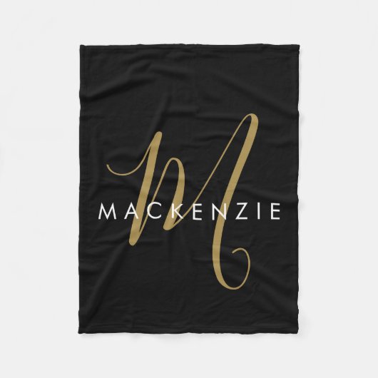 Elegantes, modernes Schwarzes Script Monogram Fleecedecke (Vorderseite)