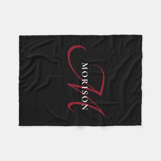 Elegantes, modernes Schwarzes Script Monogram Fleecedecke (Vorderseite (Horizontal))