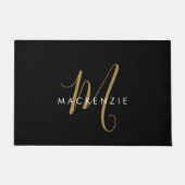 Elegantes, modernes Schwarzes Script Monogram Fußmatte (Vorderseite)