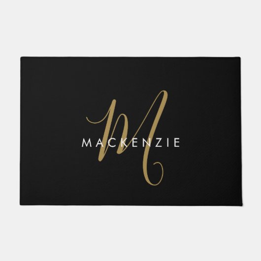 Elegantes, modernes Schwarzes Script Monogram Fußmatte (Vorderseite)