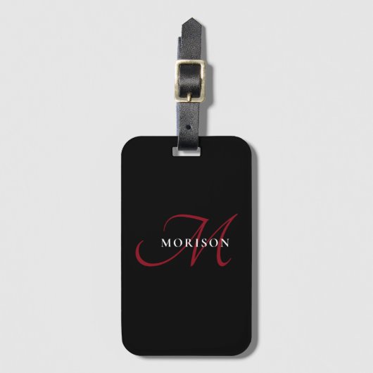 Elegantes, modernes Schwarzes Script Monogram Gepäckanhänger (Vorderseite Vertikal)