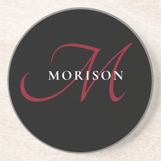 Elegantes, modernes Schwarzes Script Monogram Getränkeuntersetzer (Vorne)