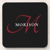 Elegantes, modernes Schwarzes Script Monogram Getränkeuntersetzer (Vorderseite)