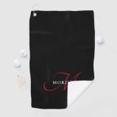 Elegantes, modernes Schwarzes Script Monogram Golfhandtuch (Insitu)