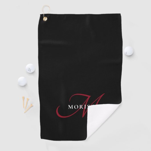 Elegantes, modernes Schwarzes Script Monogram Golfhandtuch (Insitu)