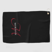 Elegantes, modernes Schwarzes Script Monogram Golfhandtuch (Horizontal)