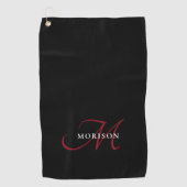Elegantes, modernes Schwarzes Script Monogram Golfhandtuch (Vorderseite)