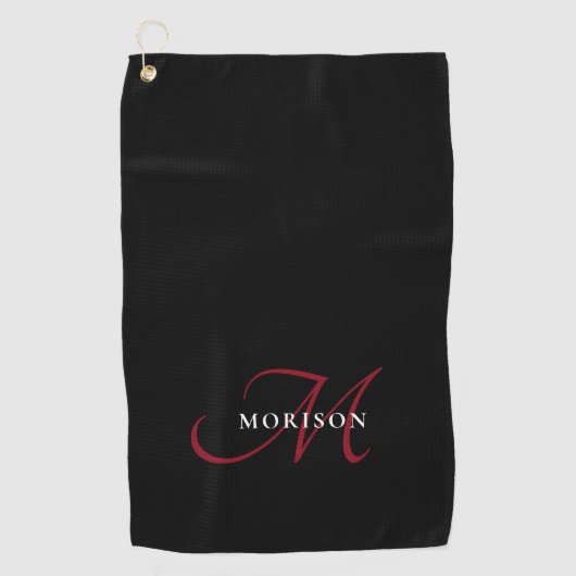 Elegantes, modernes Schwarzes Script Monogram Golfhandtuch (Vorderseite)