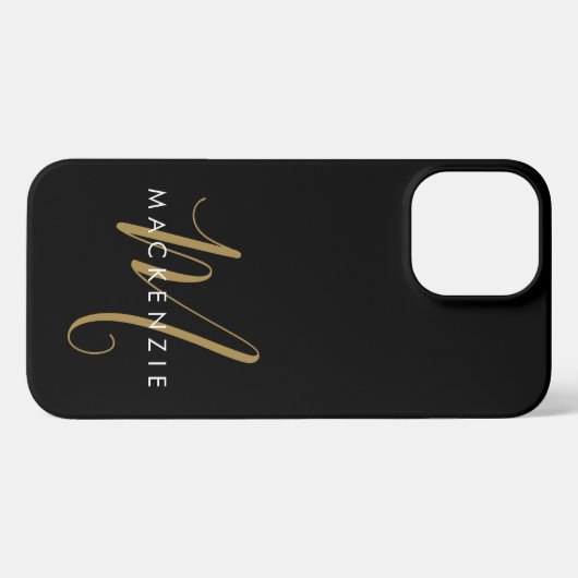 Elegantes, modernes Schwarzes Script Monogram iPhone Hülle (Rückseite (Horizontal))