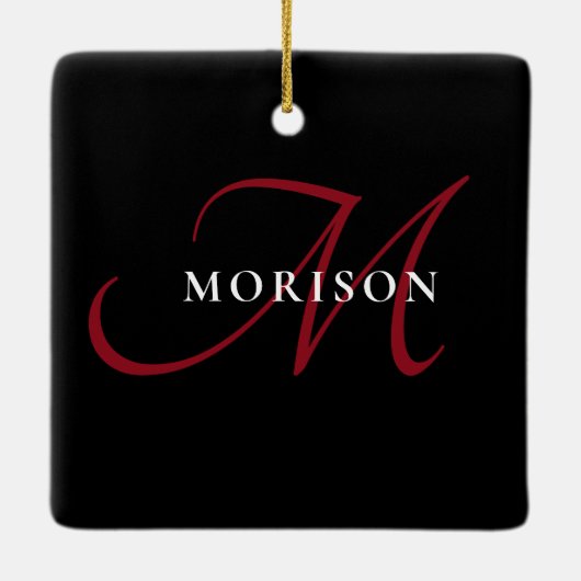 Elegantes, modernes Schwarzes Script Monogram Keramikornament (Rückseite)