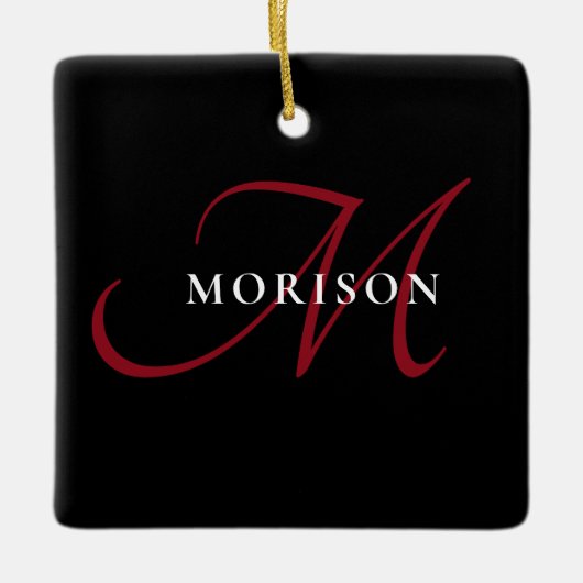 Elegantes, modernes Schwarzes Script Monogram Keramikornament (Vorderseite)