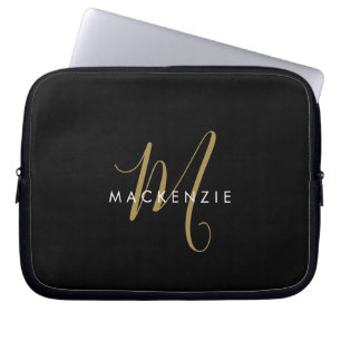 Elegantes, modernes Schwarzes Script Monogram Laptopschutzhülle