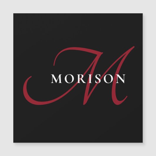 Elegantes, modernes Schwarzes Script Monogram Magnetkarte (Vorderseite)