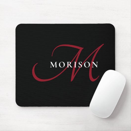 Elegantes, modernes Schwarzes Script Monogram Mousepad (Mit Mouse)