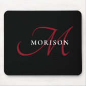 Elegantes, modernes Schwarzes Script Monogram Mousepad (Vorne)
