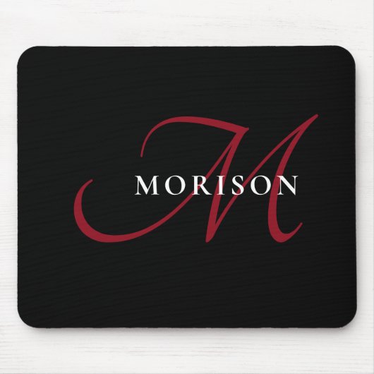 Elegantes, modernes Schwarzes Script Monogram Mousepad (Vorne)