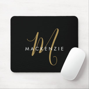 Elegantes, modernes Schwarzes Script Monogram Mousepad