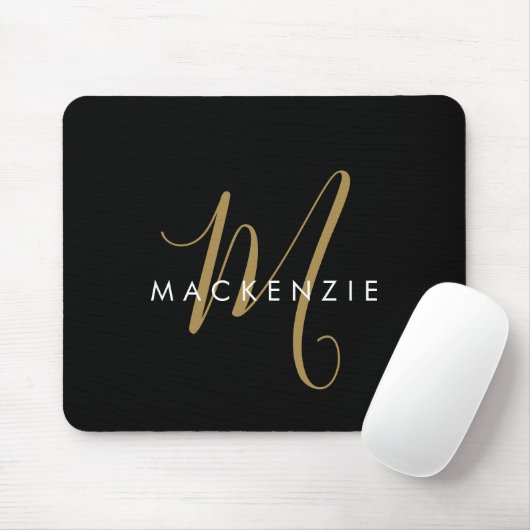 Elegantes, modernes Schwarzes Script Monogram Mousepad (Mit Mouse)