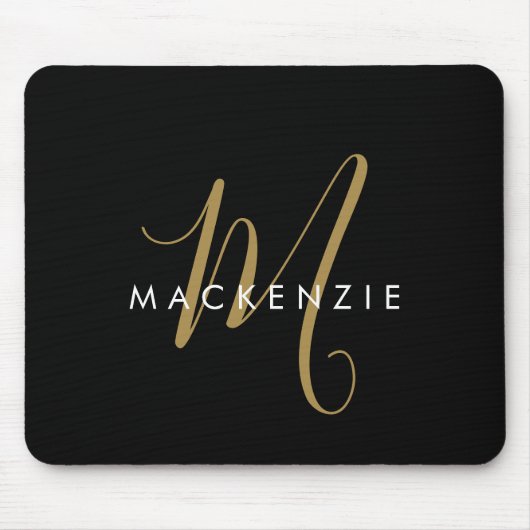 Elegantes, modernes Schwarzes Script Monogram Mousepad (Vorne)