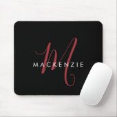 Elegantes, modernes Schwarzes Script Monogram Mousepad (Mit Mouse)