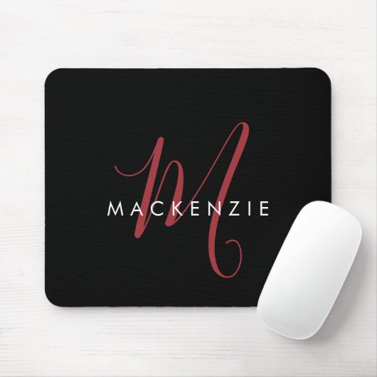 Elegantes, modernes Schwarzes Script Monogram Mousepad (Mit Mouse)
