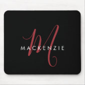 Elegantes, modernes Schwarzes Script Monogram Mousepad (Vorne)
