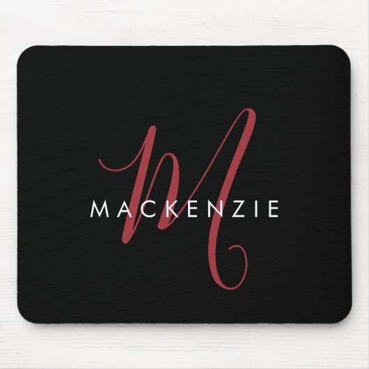 Elegantes, modernes Schwarzes Script Monogram Mousepad (Vorne)