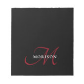 Elegantes, modernes Schwarzes Script Monogram Notizblock (Vorderseite)
