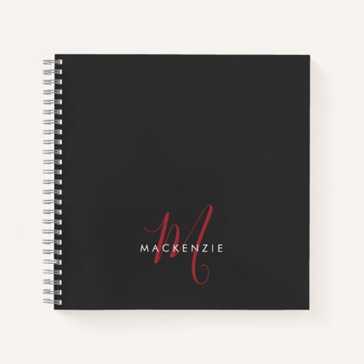 Elegantes, modernes Schwarzes Script Monogram Notizblock (Vorderseite)