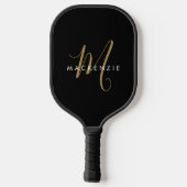 Elegantes, modernes Schwarzes Script Monogram Pickleball Schläger (Rückseite)