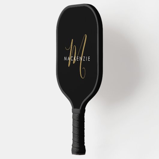 Elegantes, modernes Schwarzes Script Monogram Pickleball Schläger (Links)