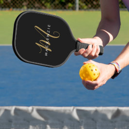 Elegantes, modernes Schwarzes Script Monogram Pickleball Schläger