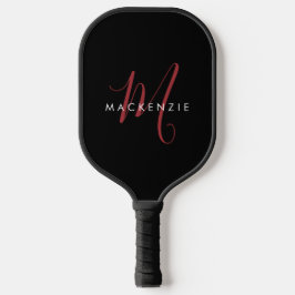 Elegantes, modernes Schwarzes Script Monogram Pickleball Schläger
