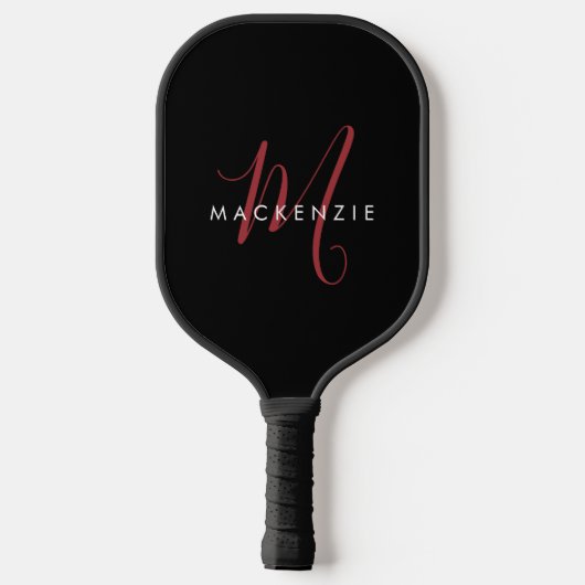 Elegantes, modernes Schwarzes Script Monogram Pickleball Schläger (Rückseite)