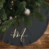 Elegantes, modernes Schwarzes Script Monogram Polyester Weihnachtsbaumdecke