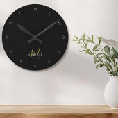Elegantes, modernes Schwarzes Script Monogram Runde Wanduhr