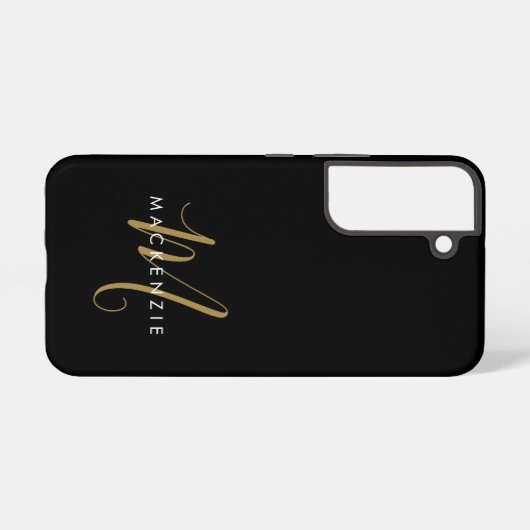 Elegantes, modernes Schwarzes Script Monogram Samsung Galaxy Hülle (Rückseite (Horizontal))