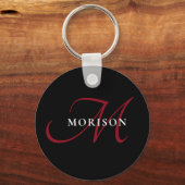 Elegantes, modernes Schwarzes Script Monogram Schlüsselanhänger (Vorderseite)