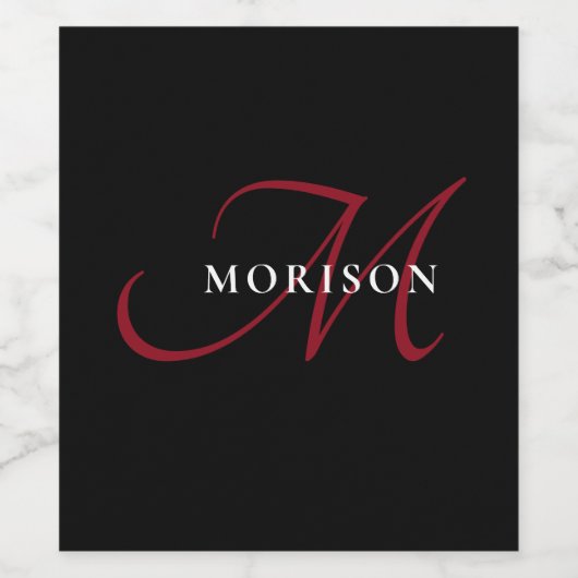 Elegantes, modernes Schwarzes Script Monogram Weinetikett (Einzelnes Label)
