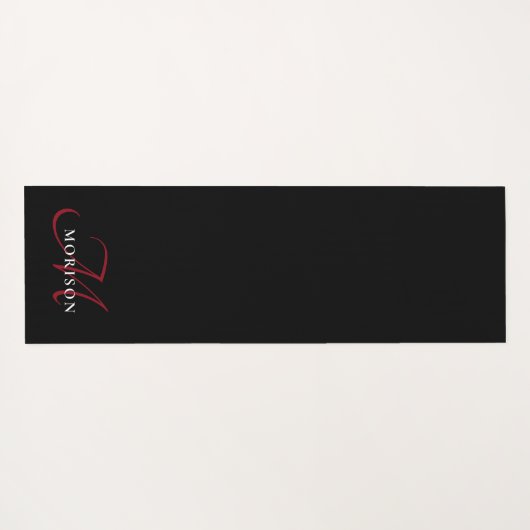 Elegantes, modernes Schwarzes Script Monogram Yogamatte (Rückseite (Horizontal))