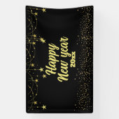 Elegantes Modernes Schwarzes und Gold Happy Neues Banner (Vertikal)