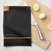 Elegantes modernes Schwarzgold mit Monogramm Geschirrtuch (Viertel Falte)