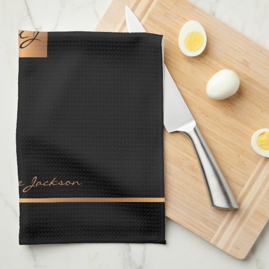 Elegantes modernes Schwarzgold mit Monogramm Geschirrtuch (Viertel Falte)